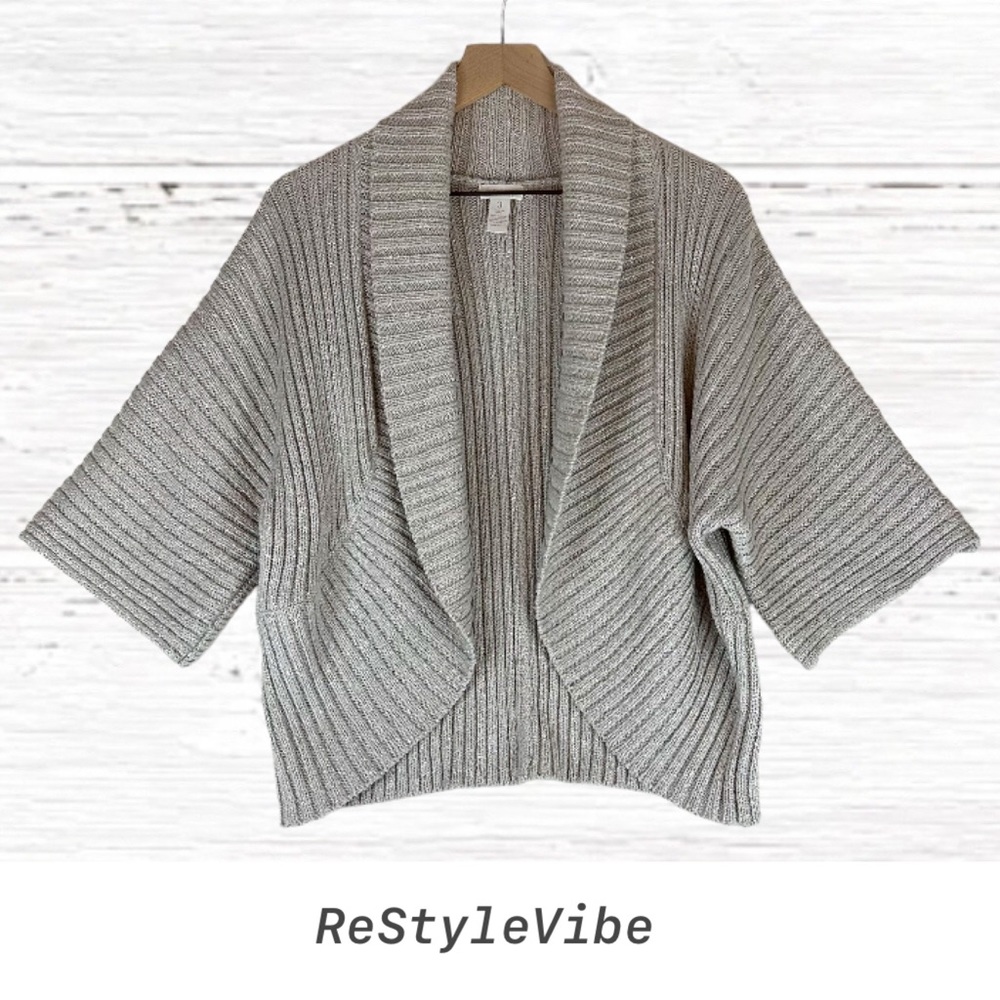 CHICO’S Women’s Size 3 (XL) Sweater Cardigan Cropped Cocoon Style Silver Accent
